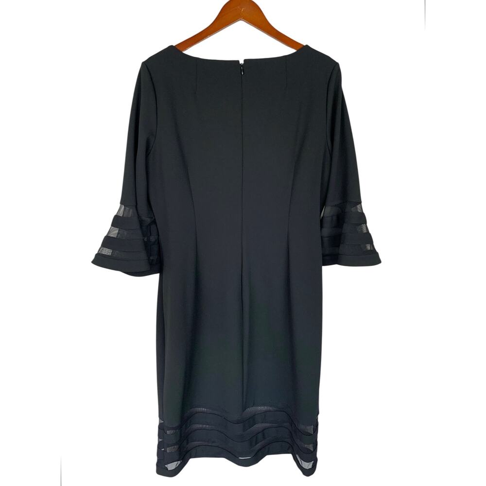Calvin Klein Sheath Dress Black Bell Sleeve Illusion Trim Knee Length Women's 16 - Picture 5 of 9